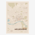 Art Deco Melbourne Map poster in Terracotta, portrait