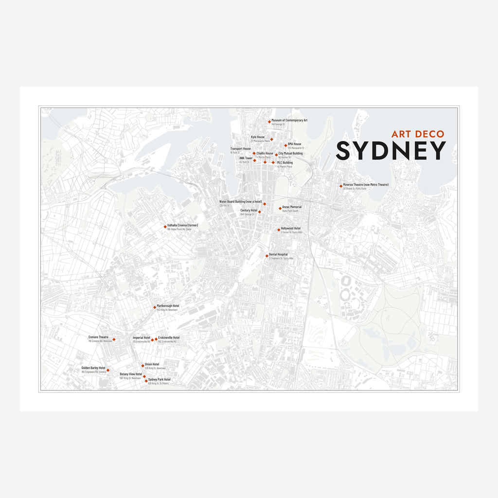 Art Deco Sydney Map poster in Chalk