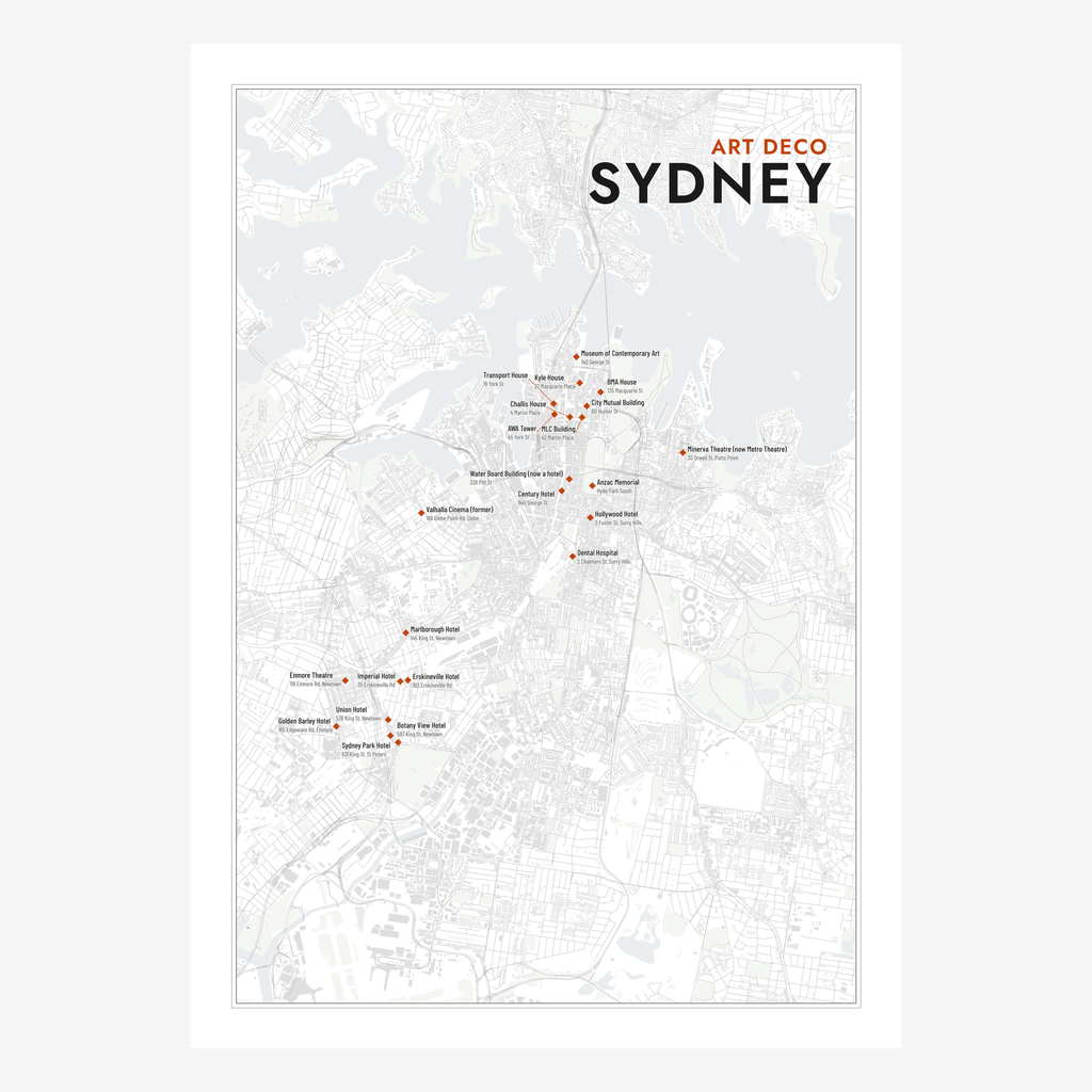 Art Deco Sydney Map poster in Chalk, portrait