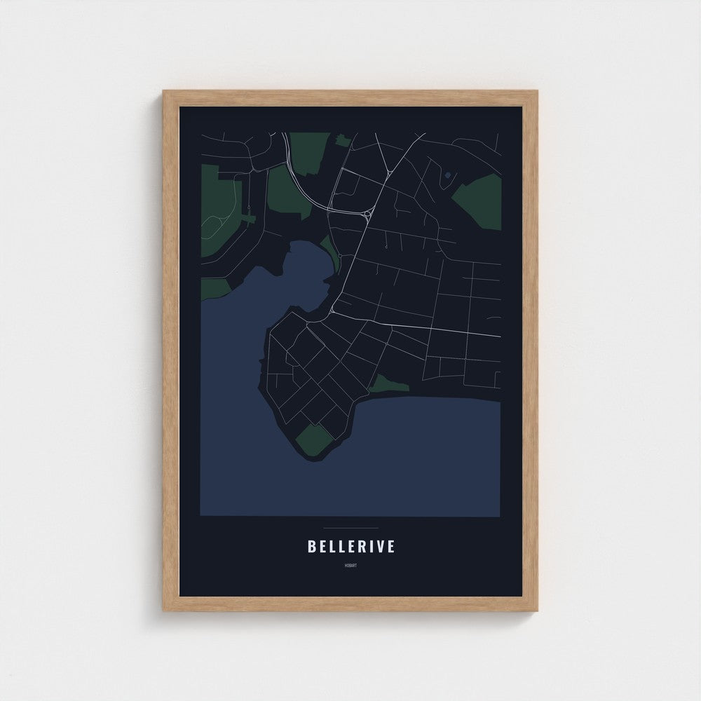 Bellerive Map poster in a natural wood frame