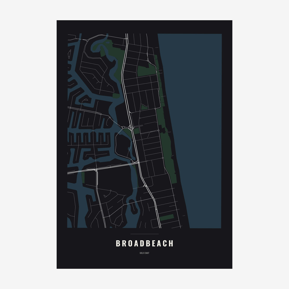 Broadbeach Map poster, unframed print