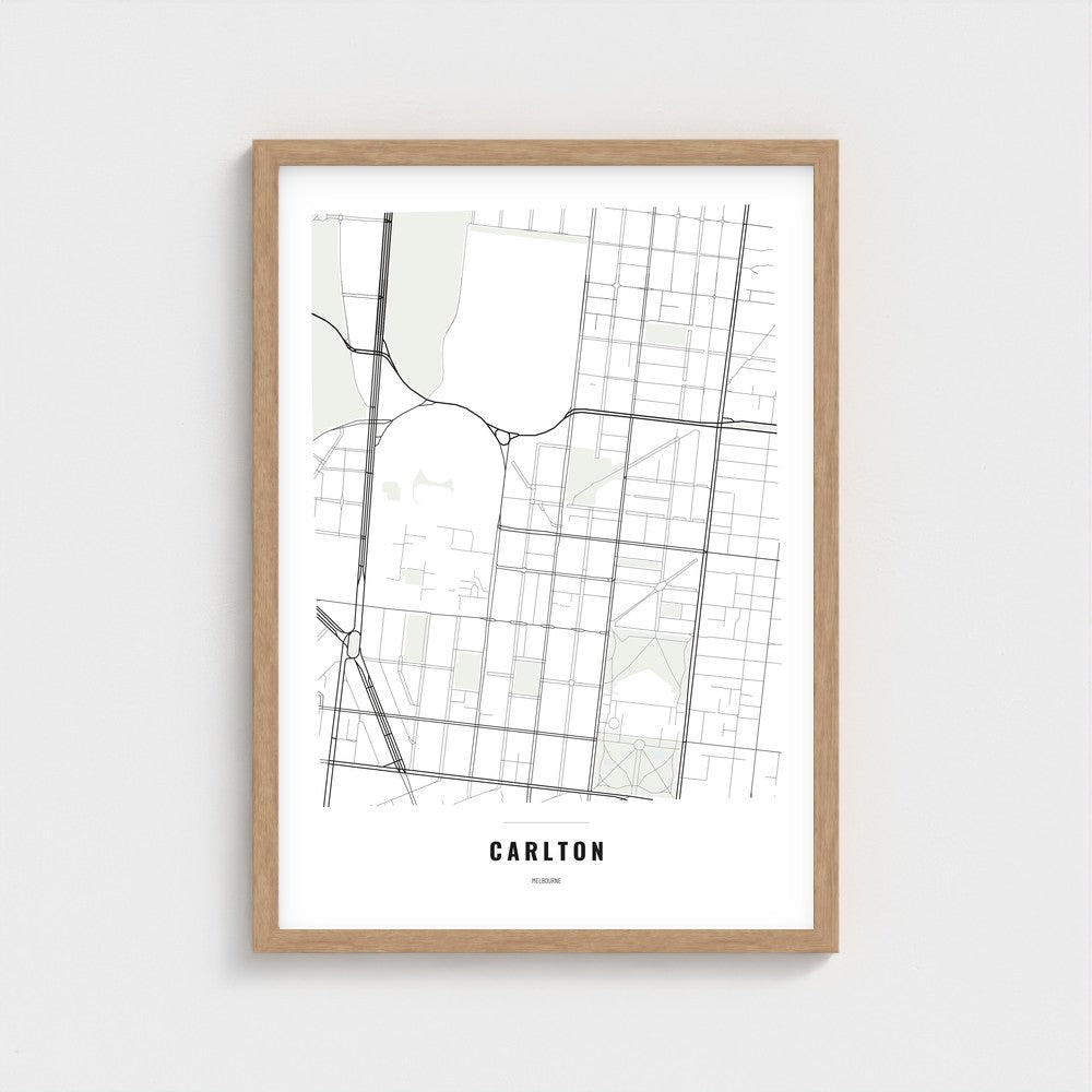 Carlton Map poster in a natural wood frame