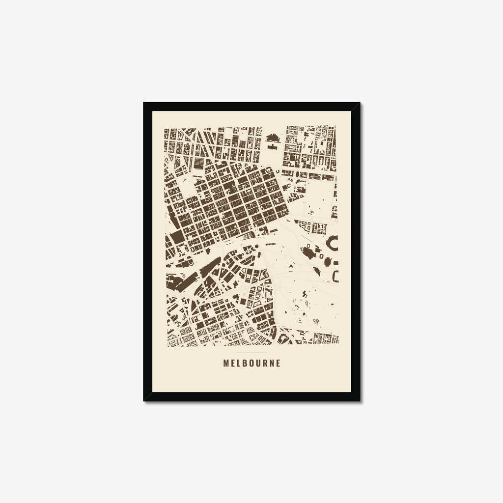 City Map Poster — Melbourne in a black frame