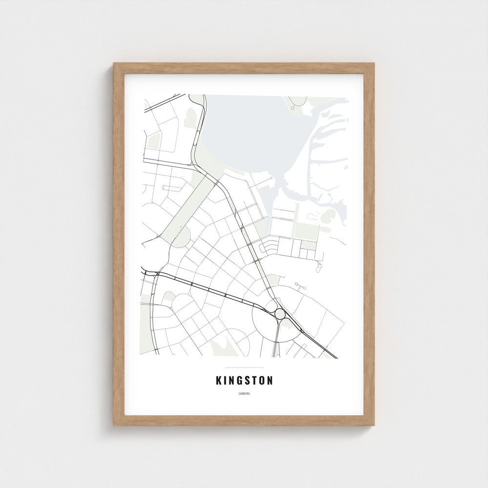 Kingston Map poster in a natural wood frame