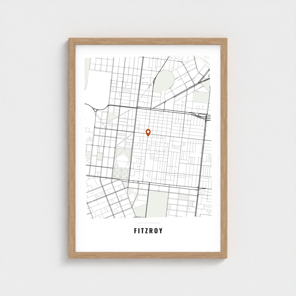 Local Area Map poster in a natural wood frame