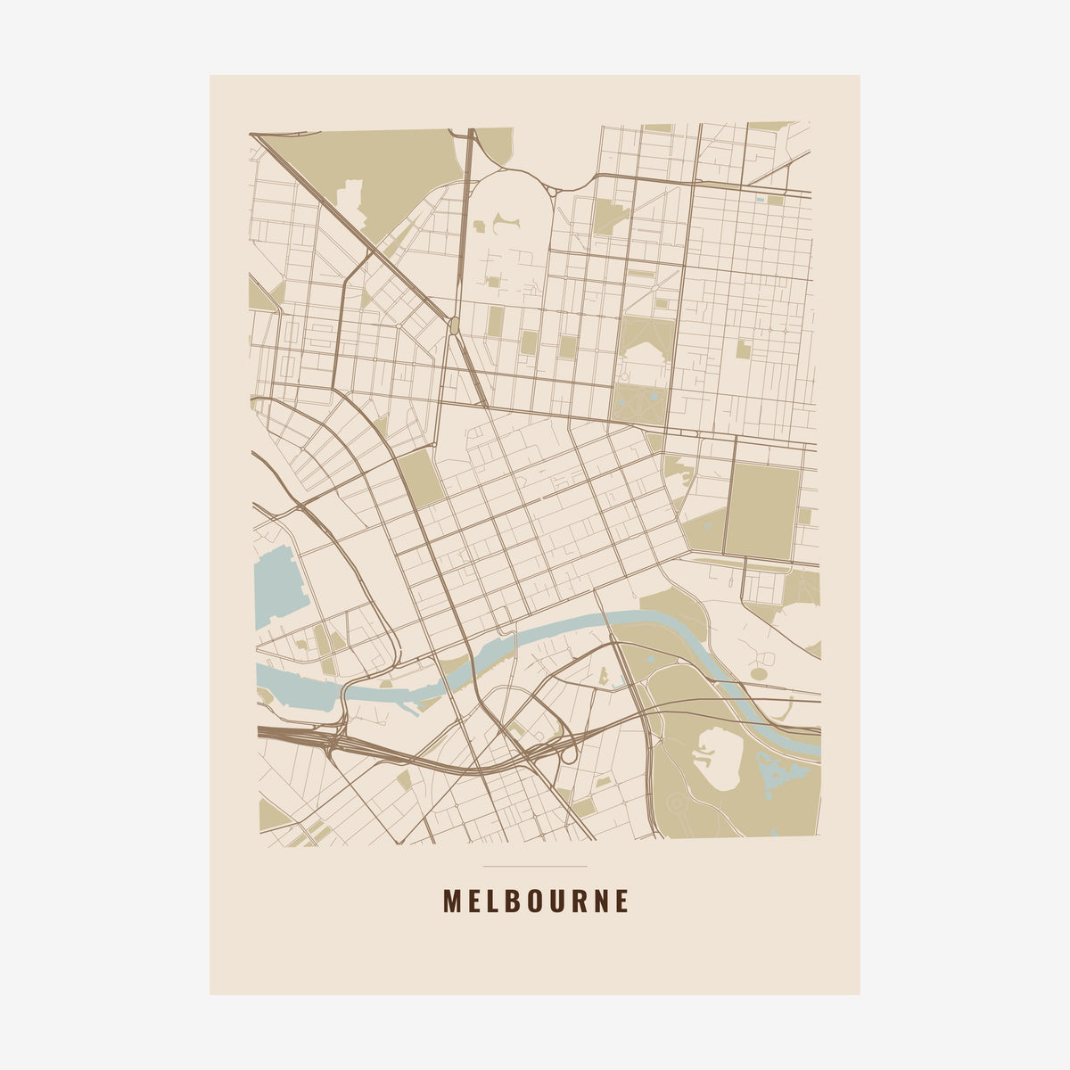 Melbourne City Map poster, unframed print