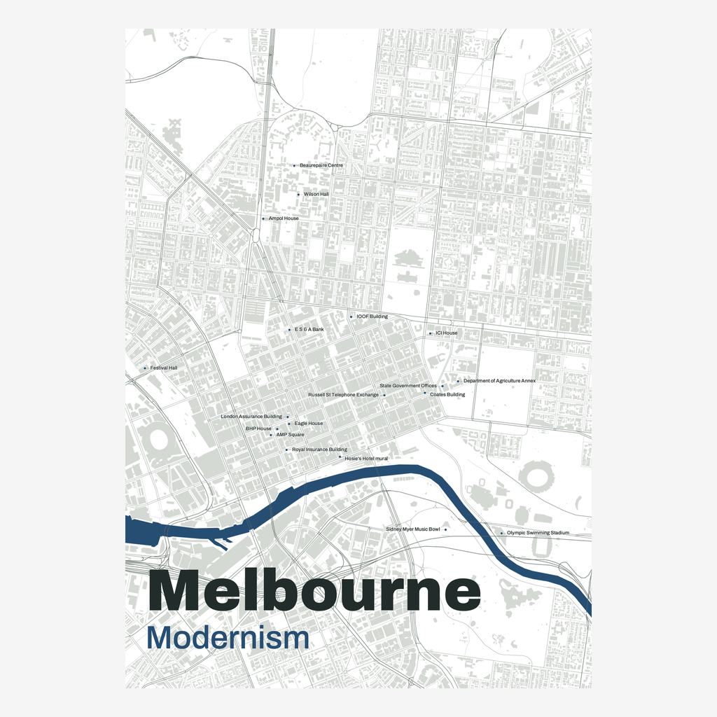 Modernism Melbourne Map — Chalk — portrait