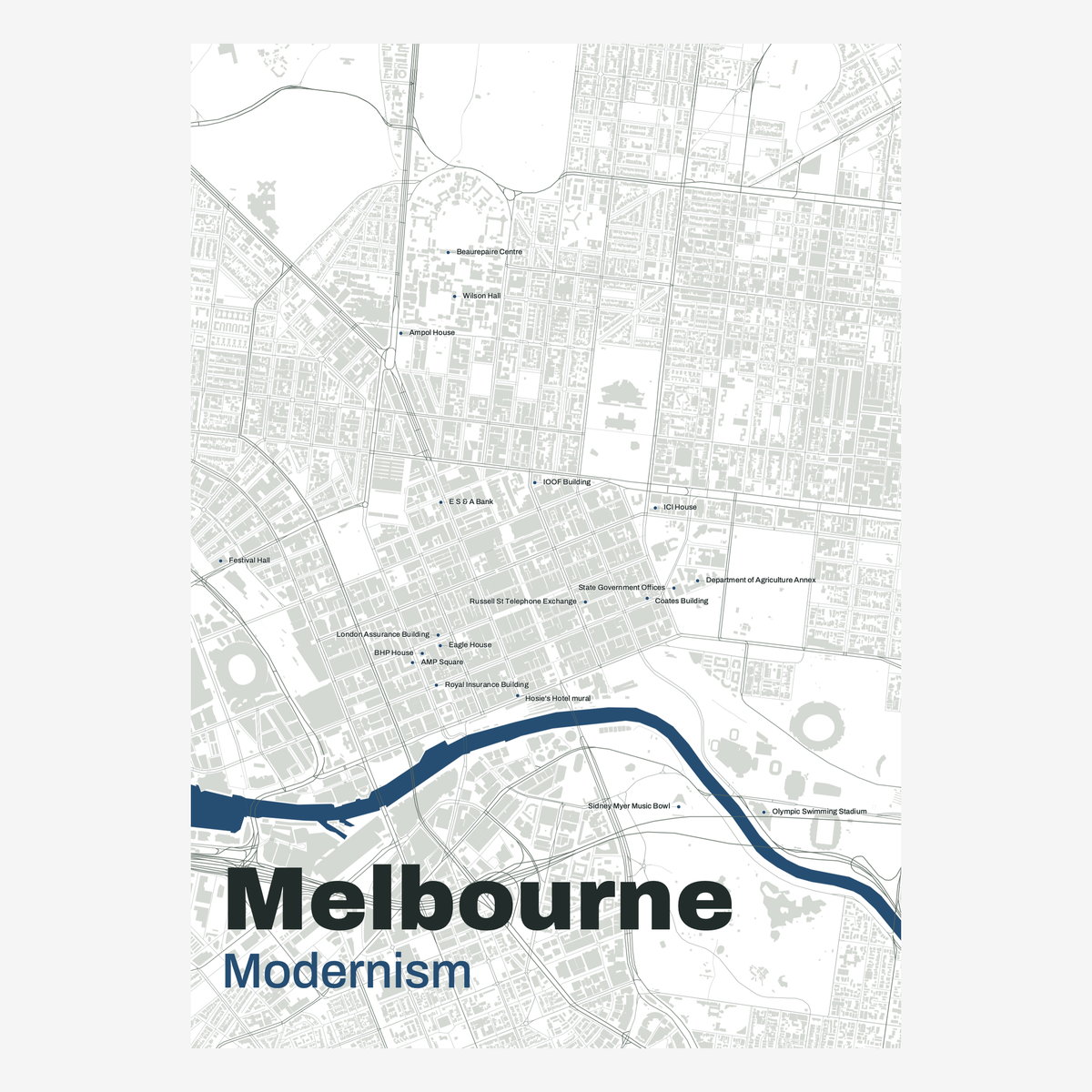 Modernism Melbourne Map — Chalk — portrait