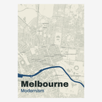 Modernism Melbourne Map — Deep Blue — portrait