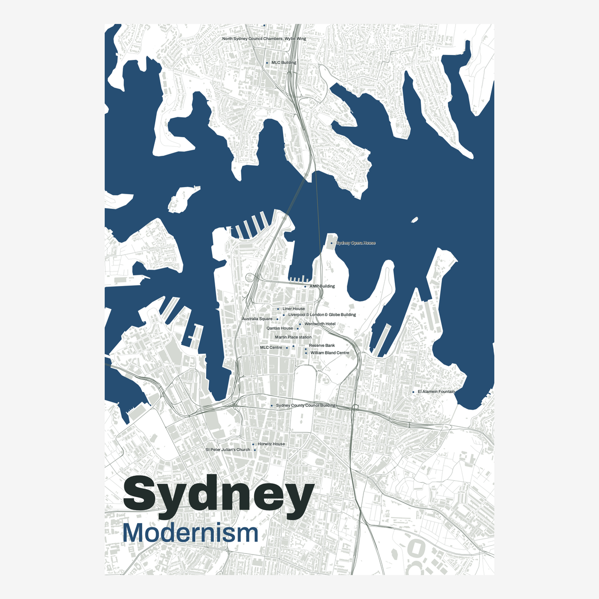 Modernism Sydney Map — Chalk — portrait