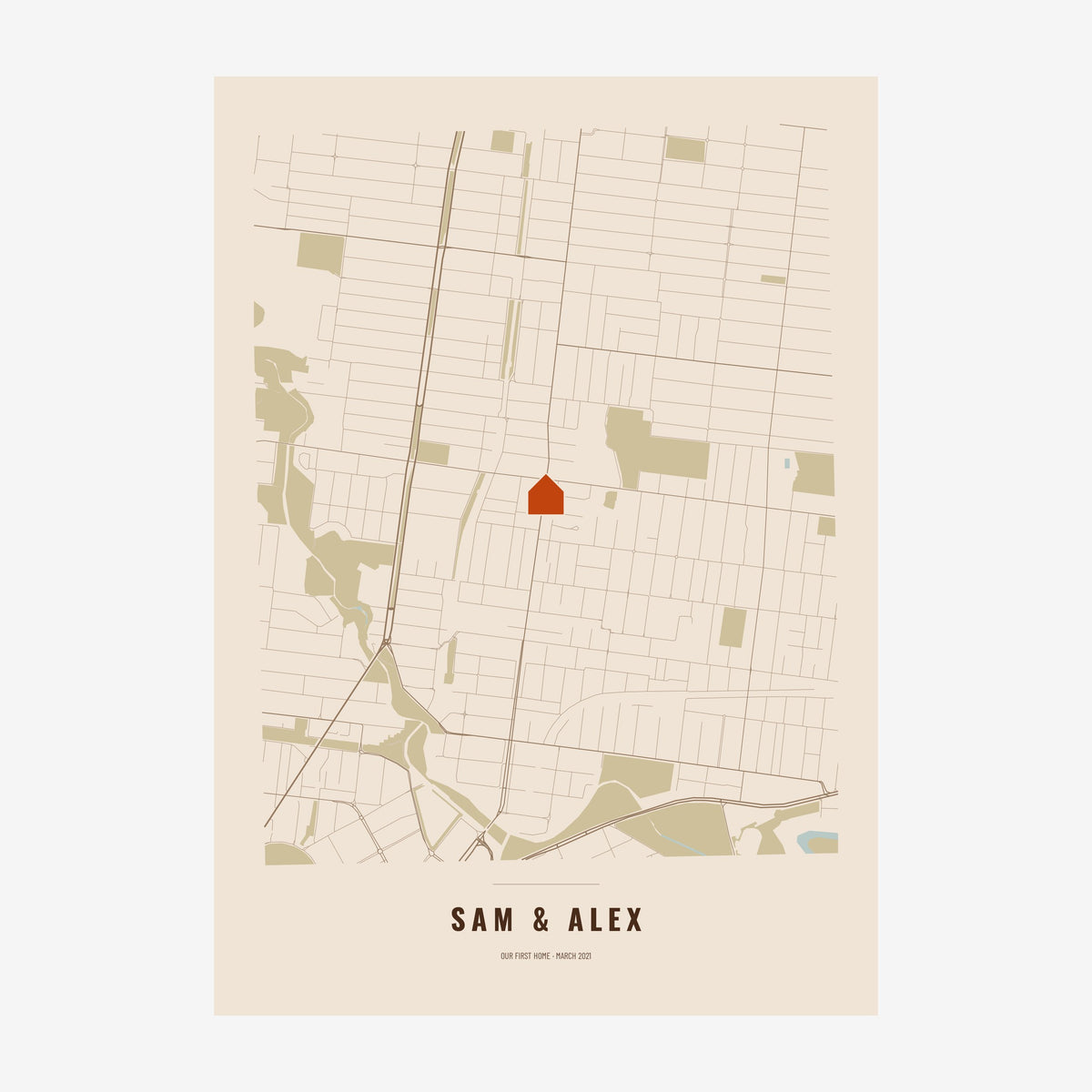 Our First Home Map poster, unframed print