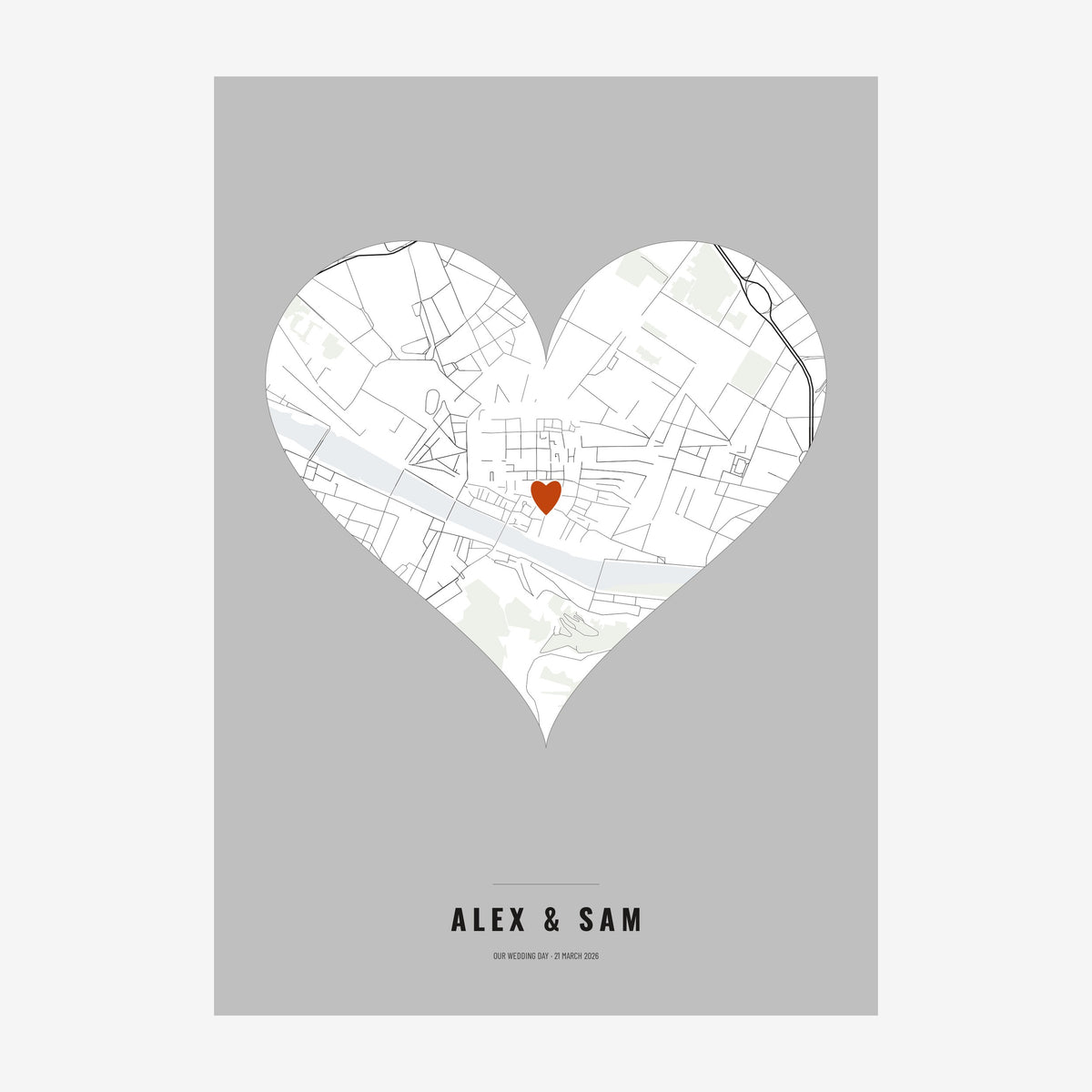 Our Wedding Day Map poster, unframed print