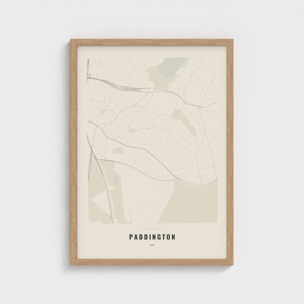 Paddington Map poster in a natural wood frame