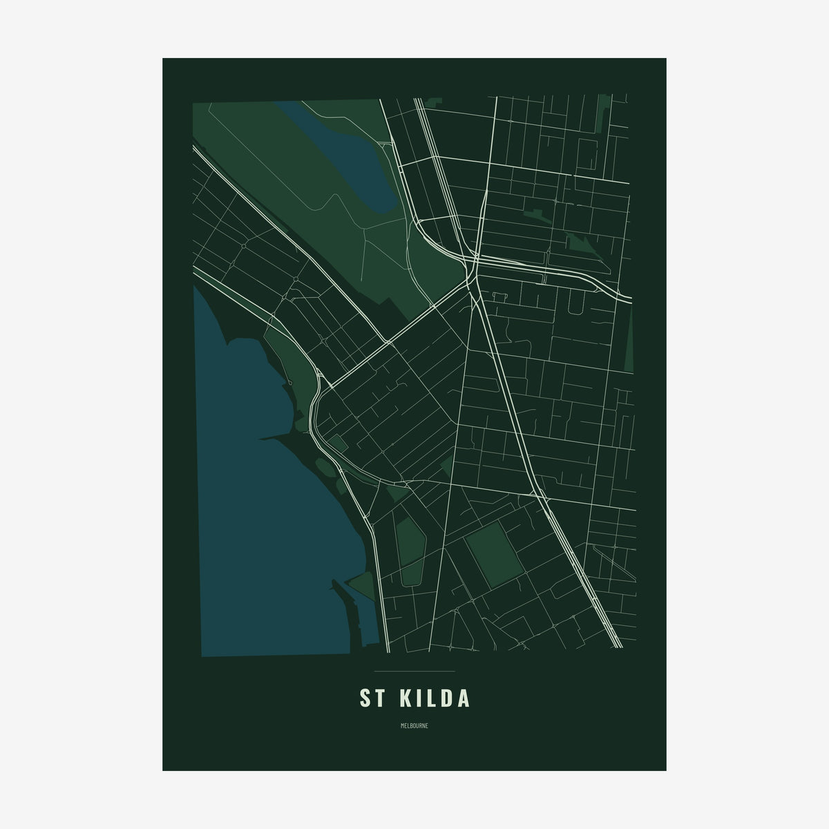 St Kilda Map poster, unframed print