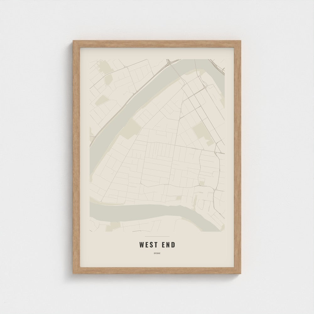 West End Map poster in a natural wood frame
